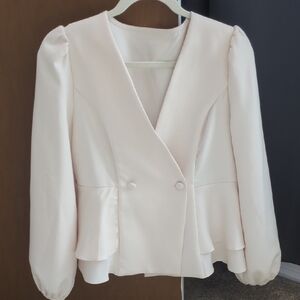 Chic Cream Double-Breasted Women's Blazer